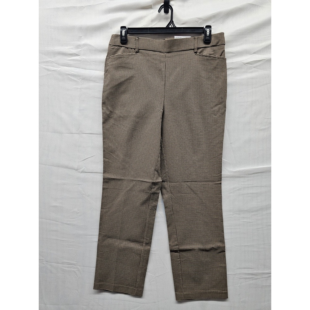 Rafaella Womens Houndstooth Stretch Pants Khaki Viscose Blend Casual Size 14